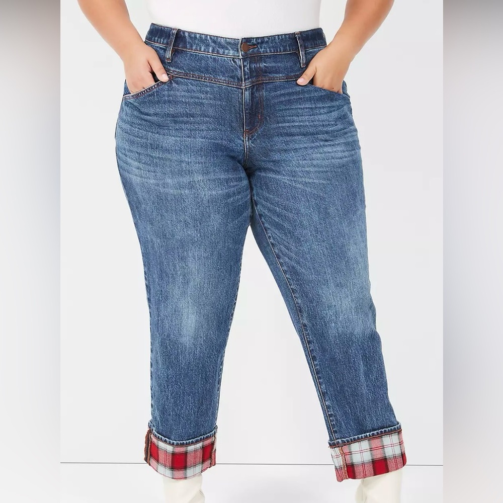 Lane Bryant Blue Cropped Jeans with Plaid Cuffs